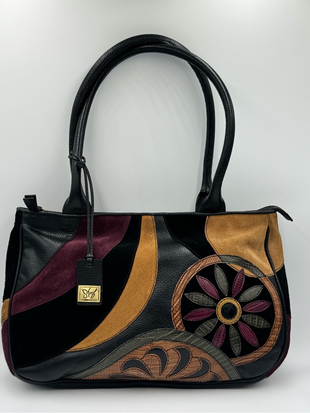 Sharif Black Multicolor Leather & Suede Shoulder Bag